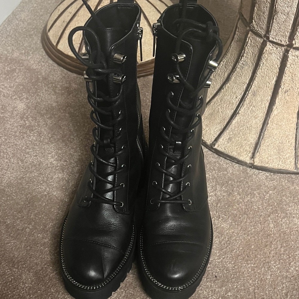 Micheal Kors Black Leather Lace-Up Boots